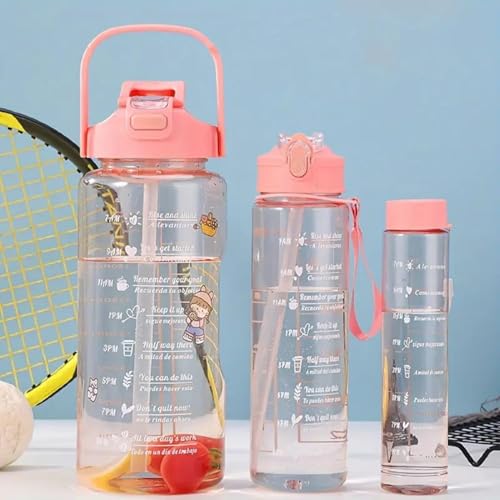MOGAL LIFE 2 Litre Water Bottle with Motivational quote,Straw&Handle-Leakproof,Non-Toxic,BPA-Free for Office,School,Gym(Pack of 1,Multi) (TRANSPARENT WATER BOTTLE 3PCS SET - 3 IN 1)|B0DTHGF67M