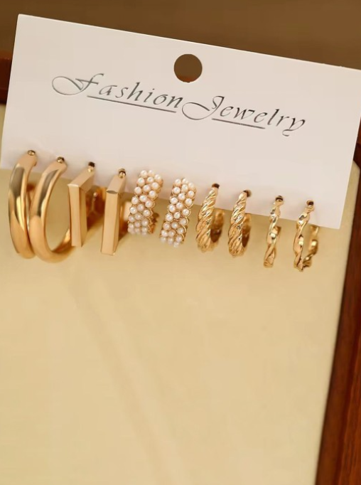 Set Of 5 Gold-Plated Circular Half Hoop Earrings