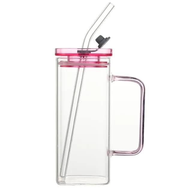 Square Glass Tumbler Coffee Mug with Coloured Handle Drinking Glasses