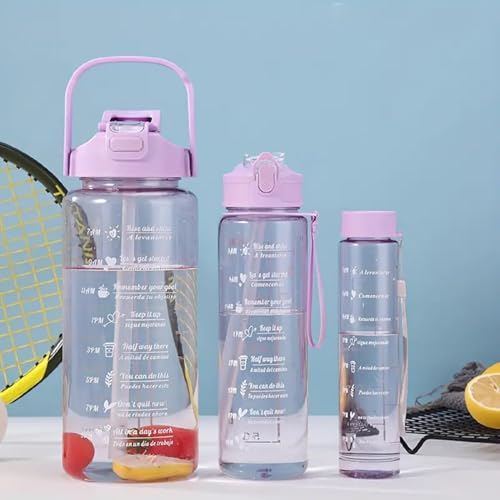 MOGAL LIFE 2 Litre Water Bottle with Motivational quote,Straw&Handle-Leakproof,Non-Toxic,BPA-Free for Office,School,Gym(Pack of 1,Multi) (TRANSPARENT WATER BOTTLE 3PCS SET - 3 IN 1)|B0DTHGF67M