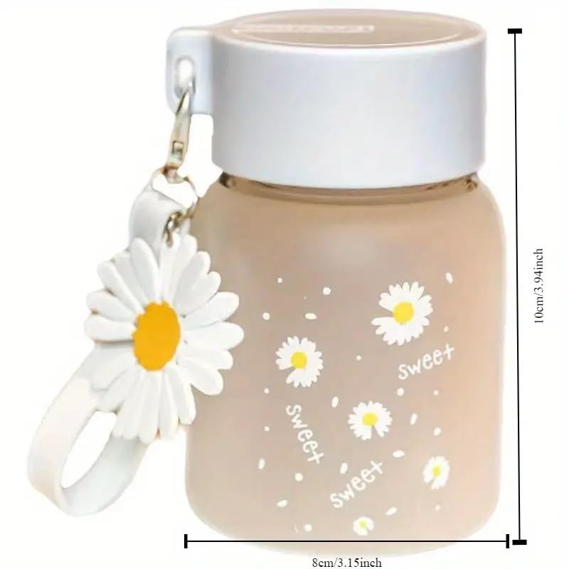 CLICKSWIFT 350ml Cute Daisy Flower Glass Water Bottle, Leak-Proof, Hand Wash Only, BPA-Free Mini Portable Beverage Cup, PVC-Free, Perfect for Coffee, Tea, Juice - Ideal Birthday Gift for Teen Girl|B0DMNW63N2