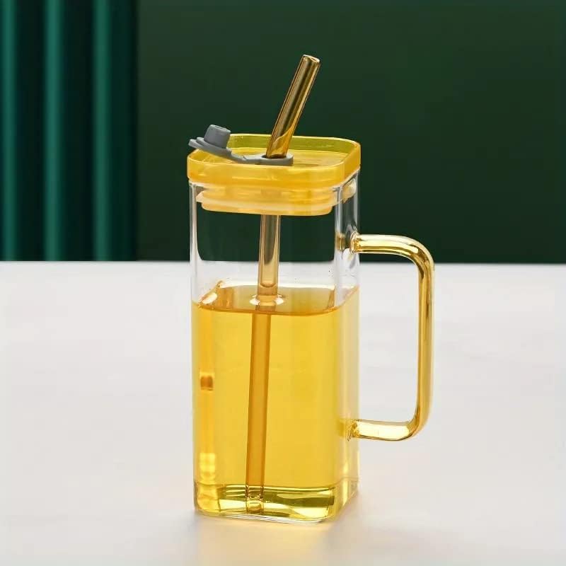 Square Glass Tumbler Coffee Mug with Coloured Handle Drinking Glasses