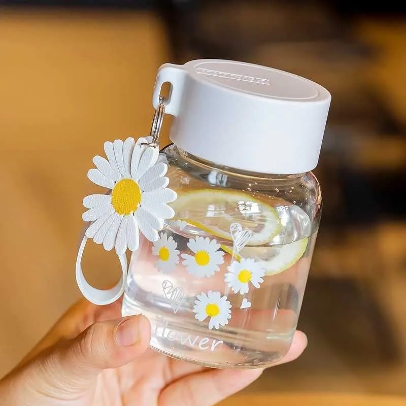 CLICKSWIFT 350ml Cute Daisy Flower Glass Water Bottle, Leak-Proof, Hand Wash Only, BPA-Free Mini Portable Beverage Cup, PVC-Free, Perfect for Coffee, Tea, Juice - Ideal Birthday Gift for Teen Girl|B0DMNW63N2