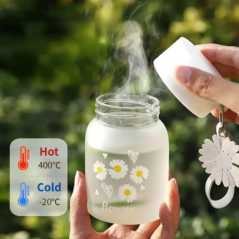 CLICKSWIFT 350ml Cute Daisy Flower Glass Water Bottle, Leak-Proof, Hand Wash Only, BPA-Free Mini Portable Beverage Cup, PVC-Free, Perfect for Coffee, Tea, Juice - Ideal Birthday Gift for Teen Girl|B0DMNW63N2