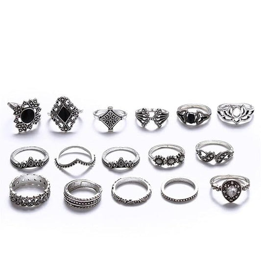 BellaStella Korean Style Boho Midi Finger Rings For Girls And Women Combo of 16 Pcs