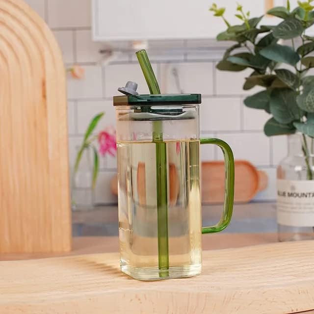 Square Glass Tumbler Coffee Mug with Coloured Handle Drinking Glasses