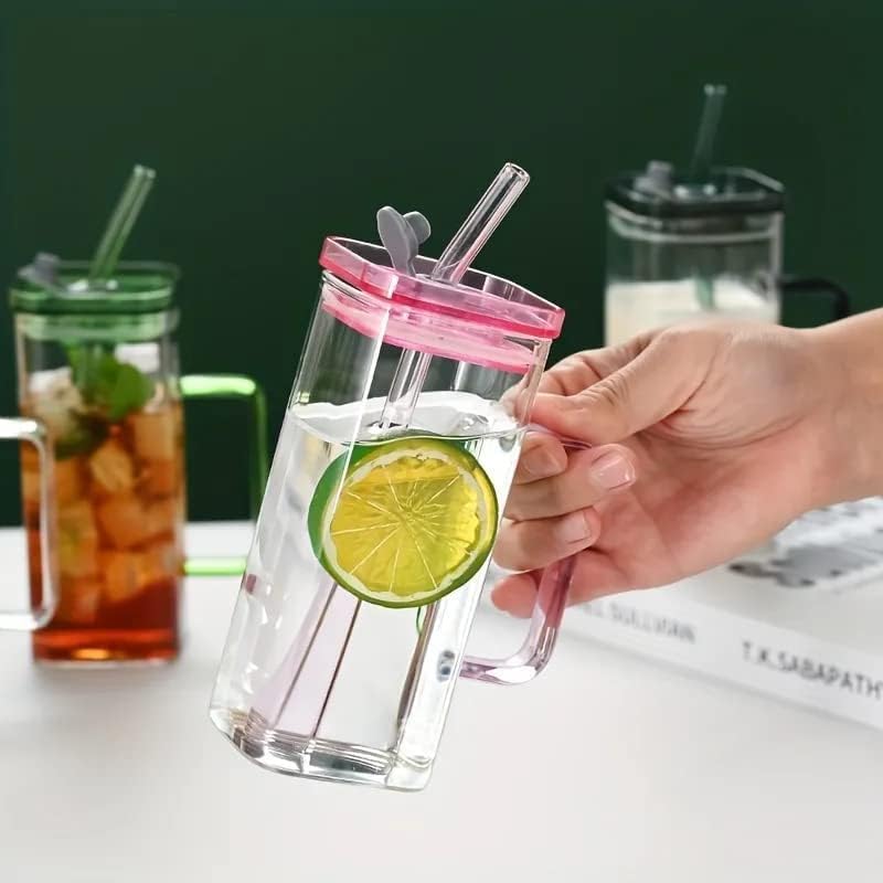 Square Glass Tumbler Coffee Mug with Coloured Handle Drinking Glasses