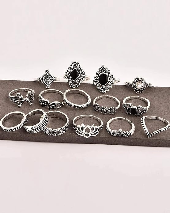 BellaStella Korean Style Boho Midi Finger Rings For Girls And Women Combo of 16 Pcs
