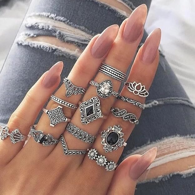 BellaStella Korean Style Boho Midi Finger Rings For Girls And Women Combo of 16 Pcs