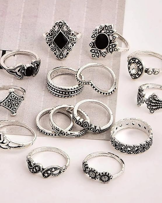 BellaStella Korean Style Boho Midi Finger Rings For Girls And Women Combo of 16 Pcs