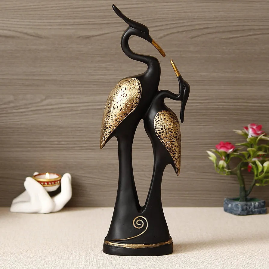 eCraftIndia Resin Golden and Black Kissing Swan Couple Statues Love Birds Figurines Decorative Showpieces | Elegant Home Office Decoration | Gift for Christmas, Wedding, New Year, Valentine's Day