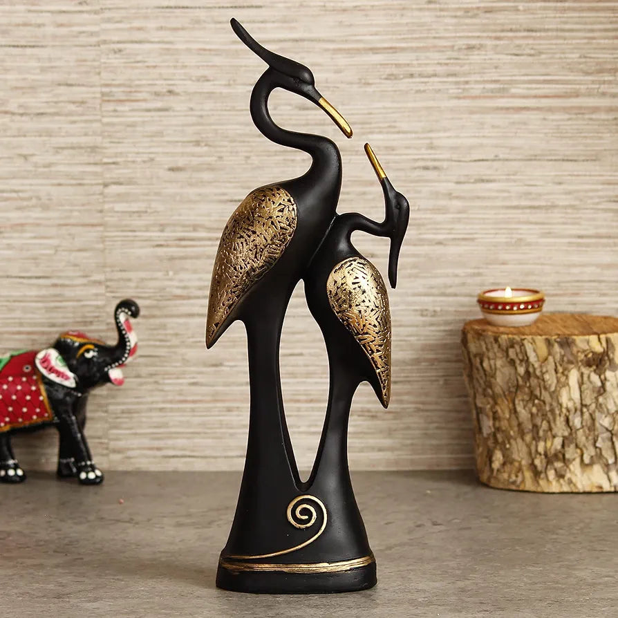 eCraftIndia Resin Golden and Black Kissing Swan Couple Statues Love Birds Figurines Decorative Showpieces | Elegant Home Office Decoration | Gift for Christmas, Wedding, New Year, Valentine's Day