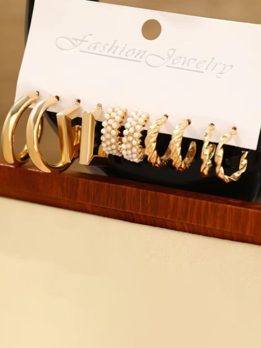 Set Of 5 Gold-Plated Circular Half Hoop Earrings