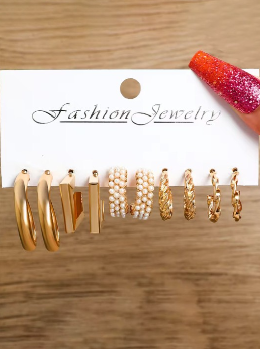 Set Of 5 Gold-Plated Circular Half Hoop Earrings