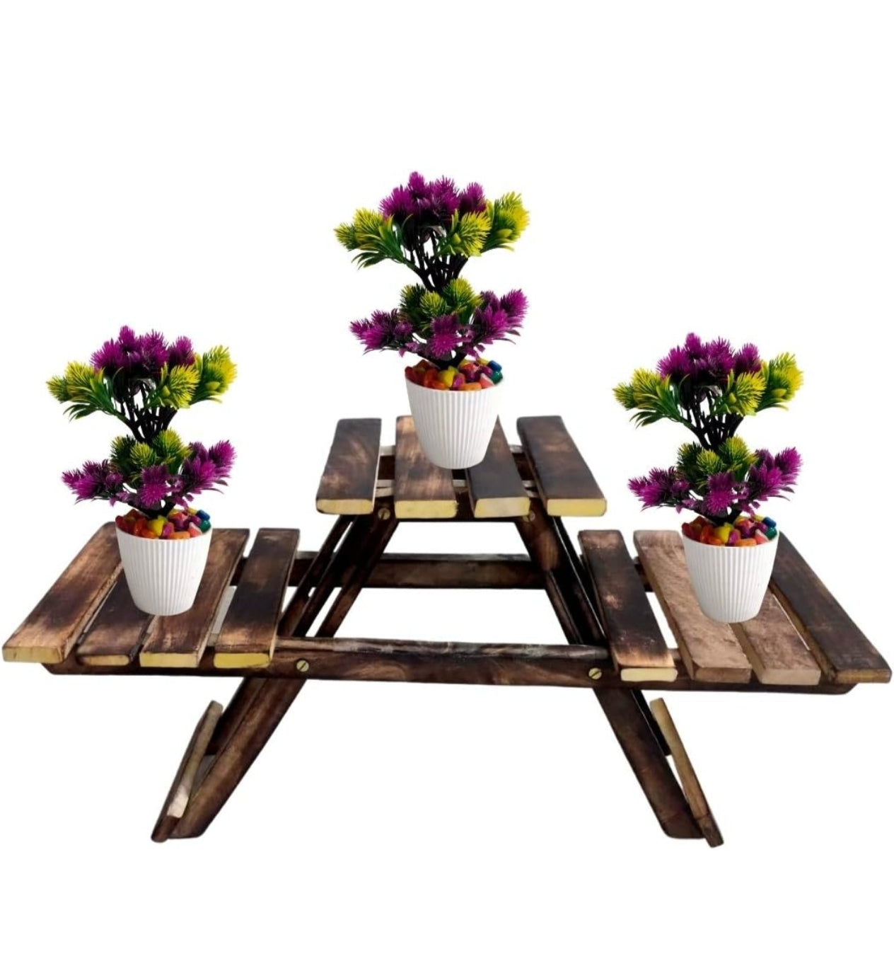 Wooden cave Plant Stands for Indoor Living Room Corner (Wooden Foldable Stand) (3 Decks/Racks)