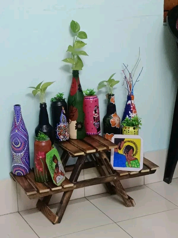 Wooden cave Plant Stands for Indoor Living Room Corner (Wooden Foldable Stand) (3 Decks/Racks)